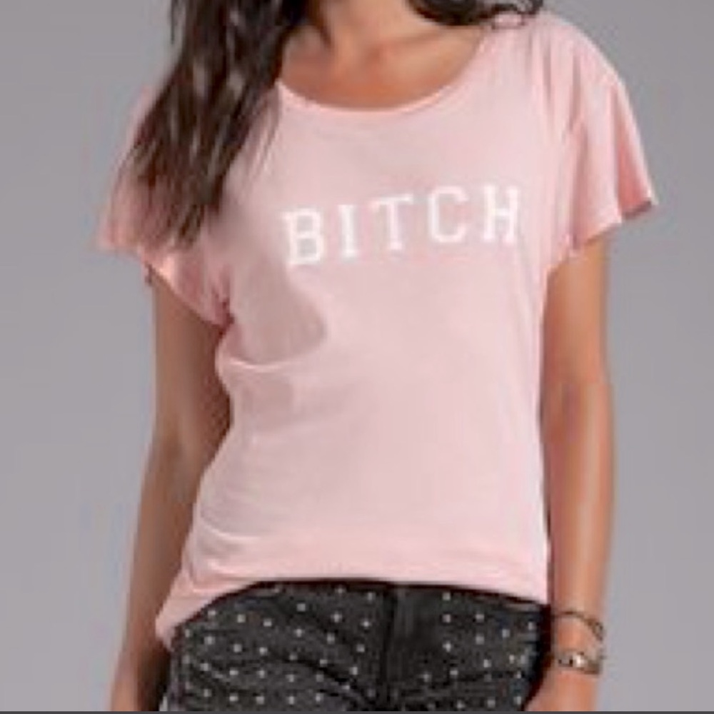 NWT Wildfox B!tch Short Sleeve Distressed Tee in Pink Size XS